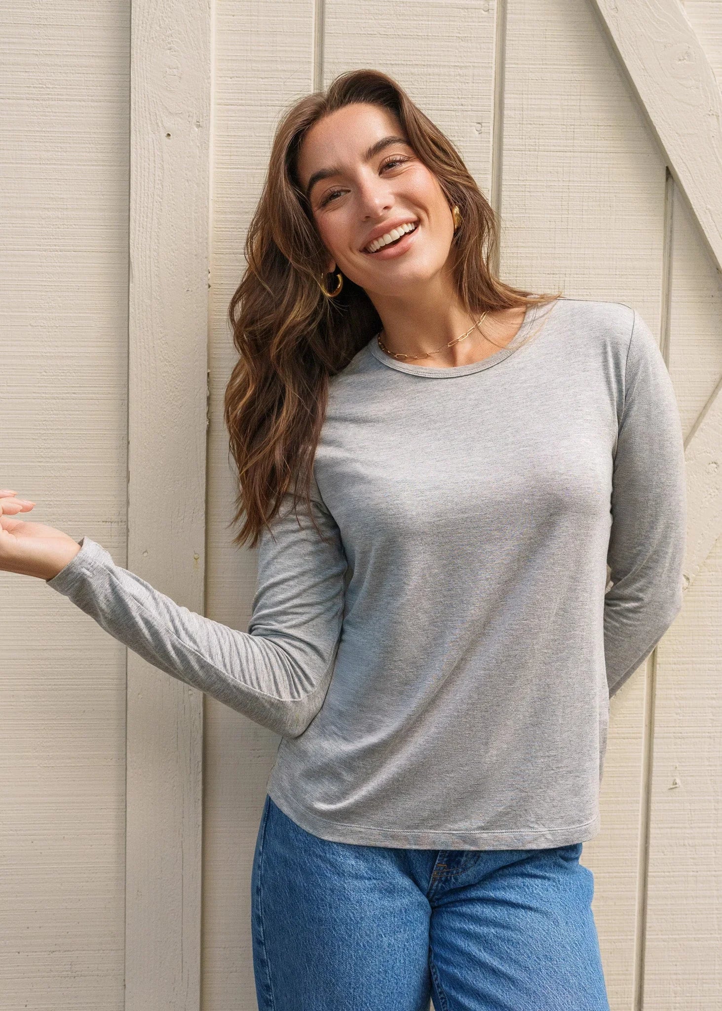 Grey Bamboo Long Sleeve Top