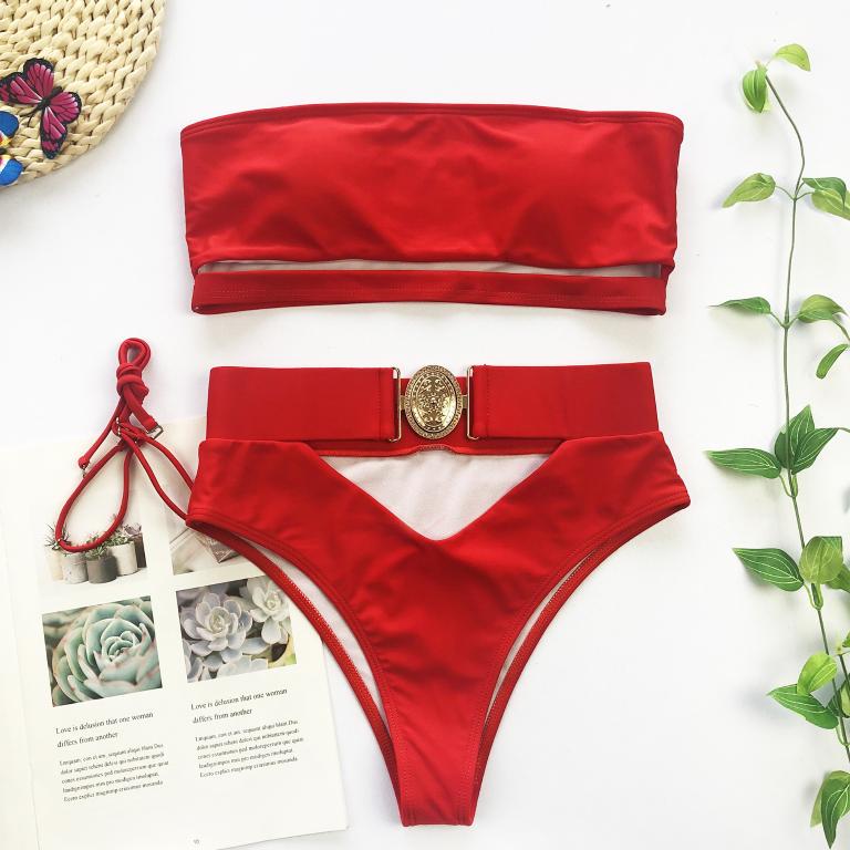 Bandeau Bikini sexy Hollow Out Cutout out swimsuit Women Solid push up swimwear women Bathing suit Bella Mia