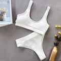 Fors Ribbed Solid Blue Swimsuit Women Sport High Waist Swimwear Women Vintage High Cut Sexy Bikini Set Padded Bathing Suit Bella Mia
