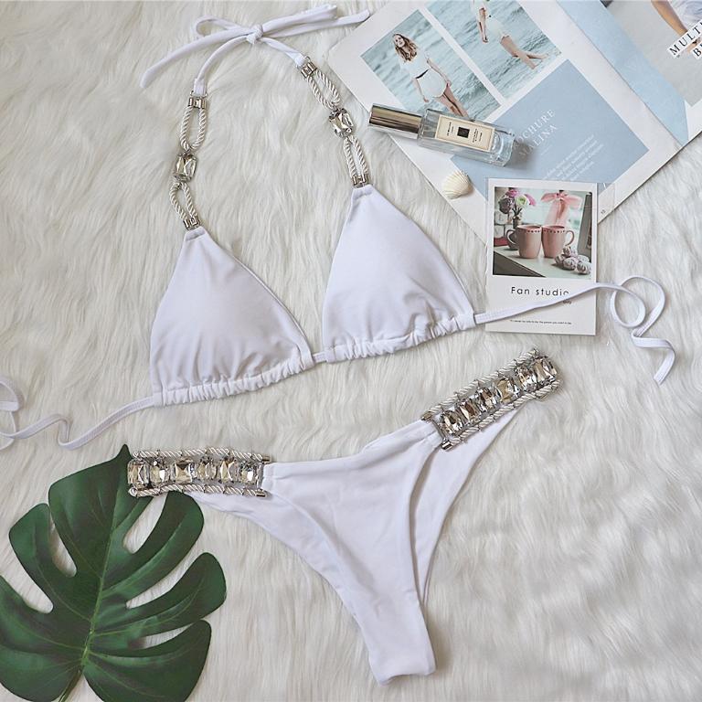 crystal diamond swimsuit in plain color with sexy backless bikini Bella Mia