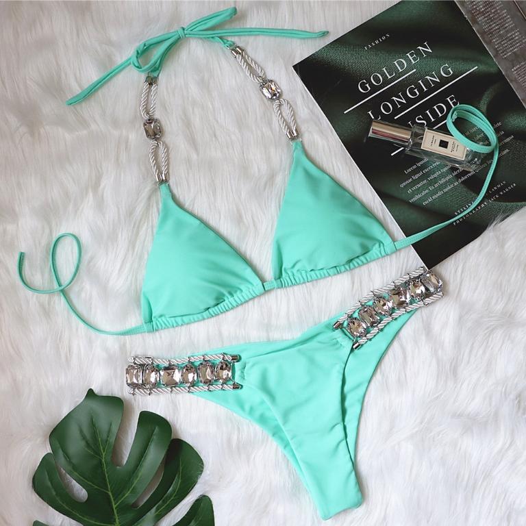 crystal diamond swimsuit in plain color with sexy backless bikini Bella Mia