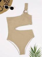 Sexy one shoulder swimsuit one piece Cut out beige swimwear women Monokini Ring bathing suit one piece suit Plus Size Bella Mia