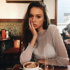 Sexy Sheer Mesh T shirt Women Long-Sleeved Bright Silk Bottoming Shirt Top Bella Mia