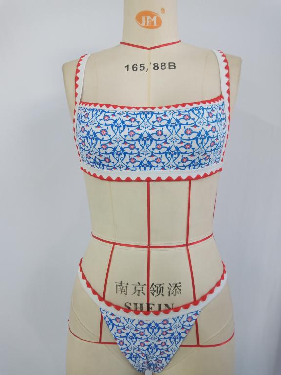 Sexy patchwork print swimsuit High cut swimwear women Vintage bandeau bikini Push up biquini Bathing suit Beach wear Bella Mia