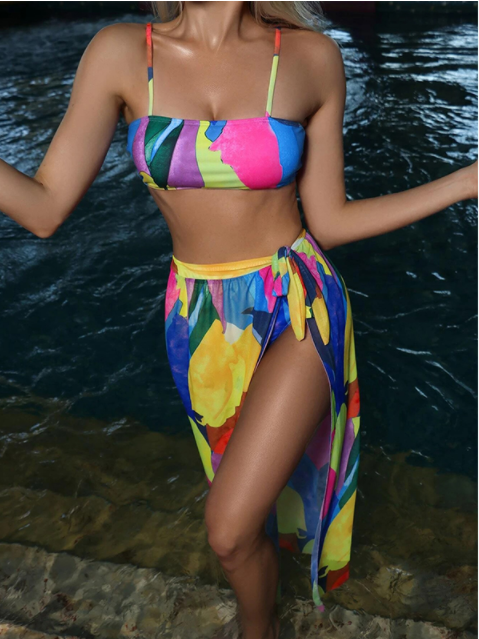 Bandeau High waist Color block Print Skirts 3 piece swimset Elegant bikini swimsuit women swimwear Women bathing suit Bella Mia