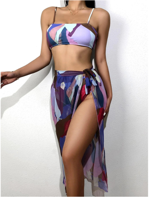 Bandeau High waist Color block Print Skirts 3 piece swimset Elegant bikini swimsuit women swimwear Women bathing suit Bella Mia