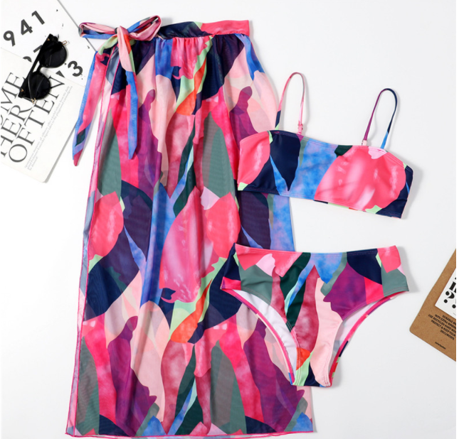 Bandeau High waist Color block Print Skirts 3 piece swimset Elegant bikini swimsuit women swimwear Women bathing suit Bella Mia