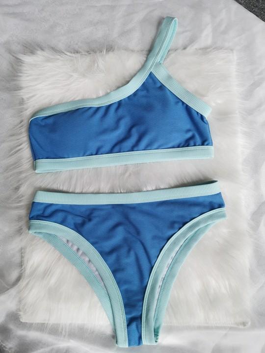 Ribbed bikinis Mujer High waist bikini Bandeau Swimsuit women Patchwork Swimwear Women One shoulder Bathing Suit Bella Mia