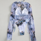 Sexy marble print bikini set 3 piece swimsuit mesh long sleeve swimsuit High cut swimwear women String halter micro bikini Beach wear Bella Mia