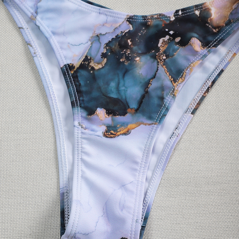 Sexy marble print bikini set 3 piece swimsuit mesh long sleeve swimsuit High cut swimwear women String halter micro bikini Beach wear Bella Mia