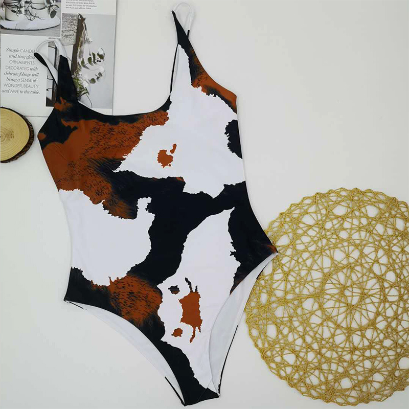 Summer Vintage print swimsuit Sexy high cut bodysuit one piece suits Swimwear women Monokini Beach wear