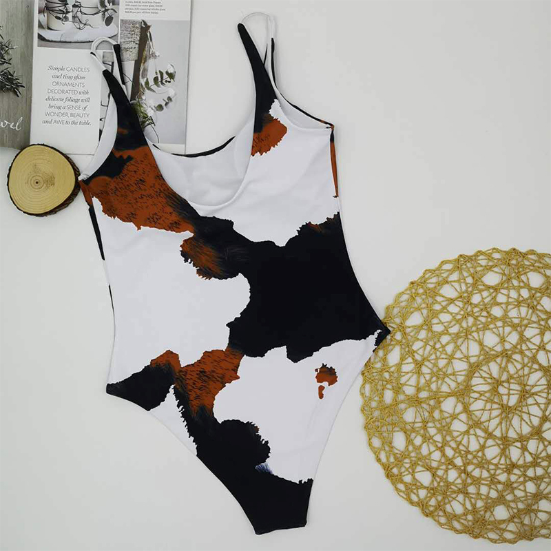 Summer Vintage print swimsuit Sexy high cut bodysuit one piece suits Swimwear women Monokini Beach wear