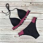 Sexy patchwork tassel swimwear Halter triangle bikini Low waist swimsuit women Black bathing suit Swimming Biquini Bella Mia