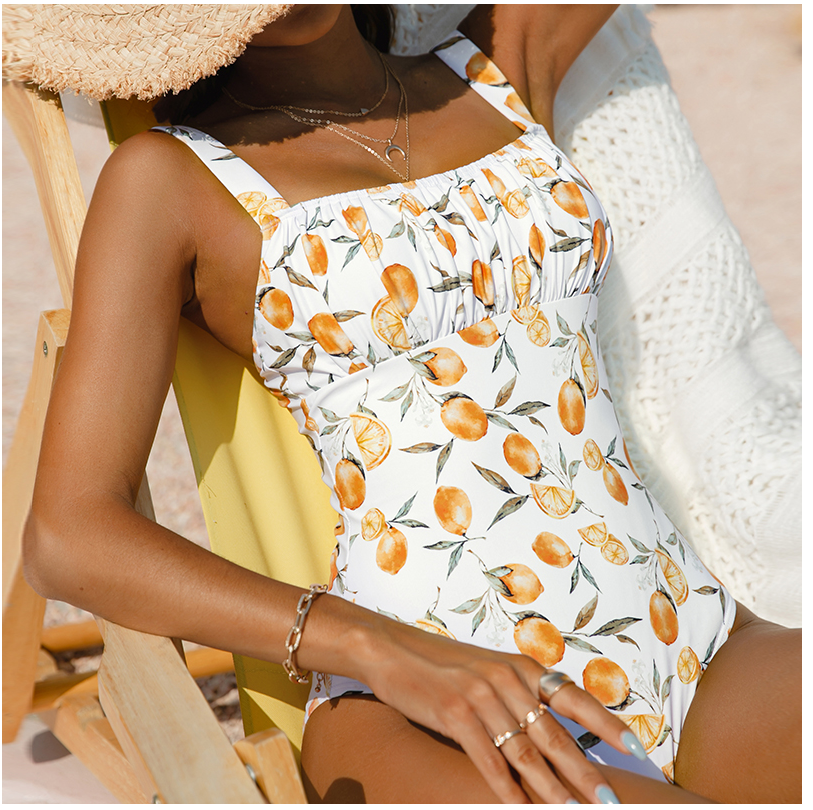 Sexy print bandeau swimsuit women High cut one-piece suit Vintage backless swimwear Bathing suit Beach wear Swimming Monokini Bella Mia