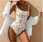 Sexy print bandeau swimsuit women High cut one-piece suit Vintage backless swimwear Bathing suit Beach wear Swimming Monokini Bella Mia
