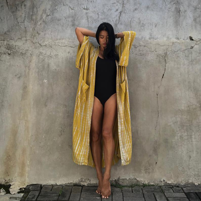 Sun-Protective Clothing Lace Printing Cardigan Long Sleeve Beach Vacation Bikini Outwear Blouse Women Bella Mia