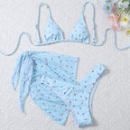 Mesh 3 pieces swimsuit bikini set Floral print swimwear Women Triangle swimsuit women String swimming suit bathing suit Bella Mia