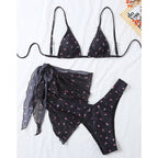 Mesh 3 pieces swimsuit bikini set Floral print swimwear Women Triangle swimsuit women String swimming suit bathing suit Bella Mia