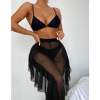 3 pieces Swimsuit ruffle mesh pants bikini set Triangle micro swimsuit women High waist swimwear Solid swimming Sexy bathing suit Bella Mia