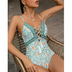 Vintage print swimsuit women swimming suit Hollow Out Cutout out one-piece suit Tassle swimwear High cut bathing suit Sexy monokini Bella Mia