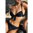 Sexy black bandeau swimsuit women swimming suit Push up bikini High cut swimwear Solid beach wear Retro bathing suit Bella Mia