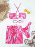 3 pieces mesh skirt swimwear Tie dye bikini Hollow Out Cutout out bandeau swimsuit women swimming suit String bathing suit Beachwear Bella Mia