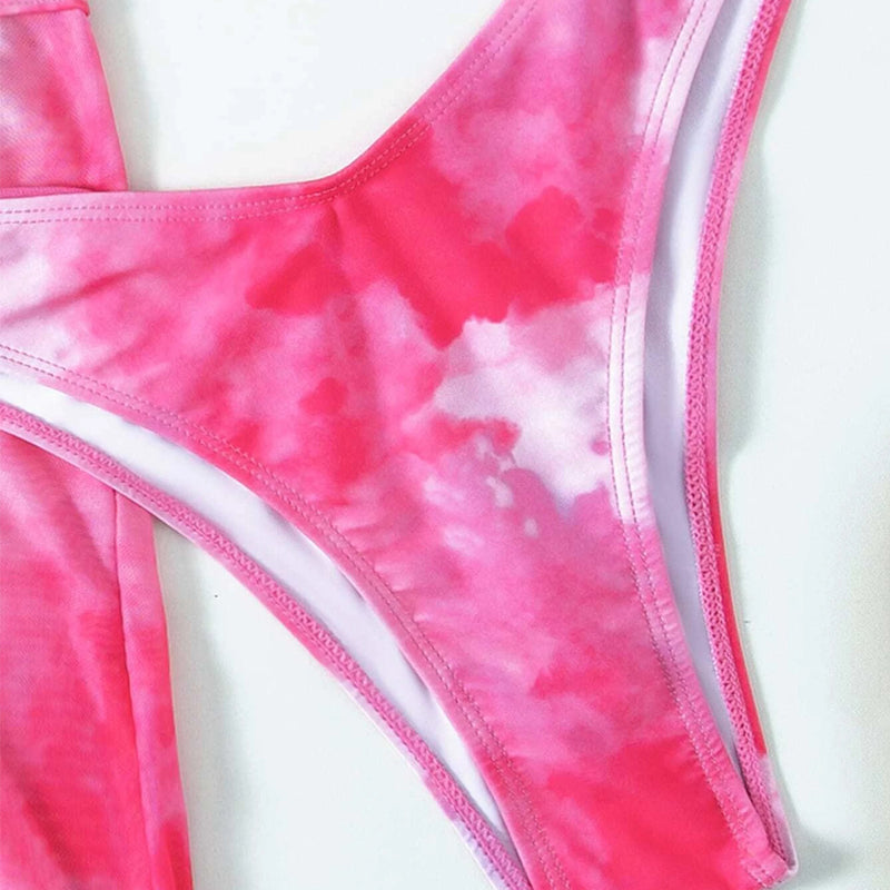 3 pieces mesh skirt swimwear Tie dye bikini Hollow Out Cutout out bandeau swimsuit women swimming suit String bathing suit Beachwear Bella Mia