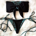 Retro Printed Bikini Front Knotted Swimsuit Female Tied Swimsuit Bikini