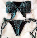 Retro Printed Bikini Front Knotted Swimsuit Female Tied Swimsuit Bikini