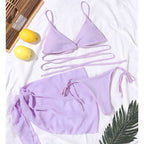 Sexy solid triangle bikini set 3 pieces mesh skirt swimsuit women String lace up swimming suit High cut swimwear Women Bella Mia