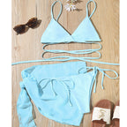 Sexy solid triangle bikini set 3 pieces mesh skirt swimsuit women String lace up swimming suit High cut swimwear Women Bella Mia