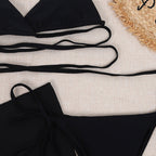 Sexy solid triangle bikini set 3 pieces mesh skirt swimsuit women String lace up swimming suit High cut swimwear Women Bella Mia