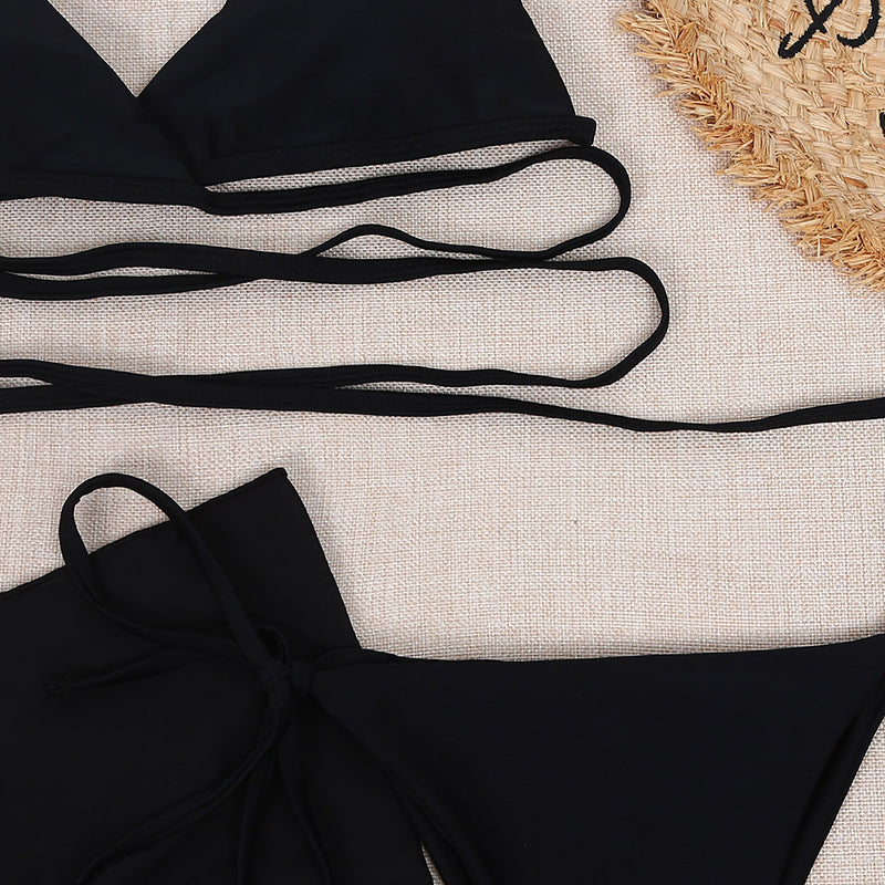 Sexy solid triangle bikini set 3 pieces mesh skirt swimsuit women String lace up swimming suit High cut swimwear Women Bella Mia