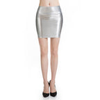 Sexy All-Match Performance Wear Faux Leather Hip Skirt Bronzing Solid Color Women Short Skirt One-Step Skirt Bella Mia