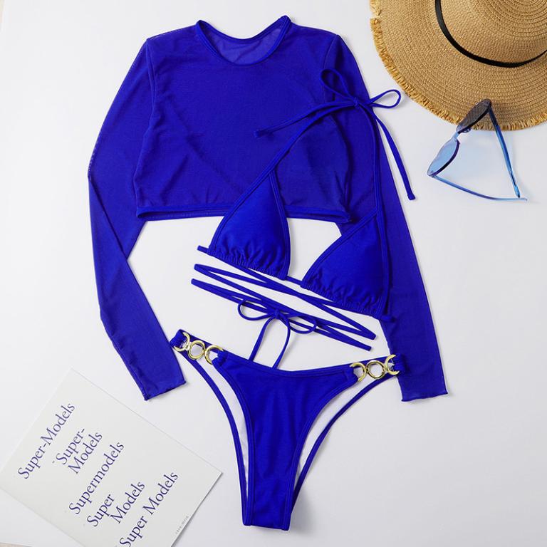 Sexy triangle micro bikini set 3-piece long sleeve swimsuit women High cut swimwear String swimming suit Solid bathing suit Bella Mia