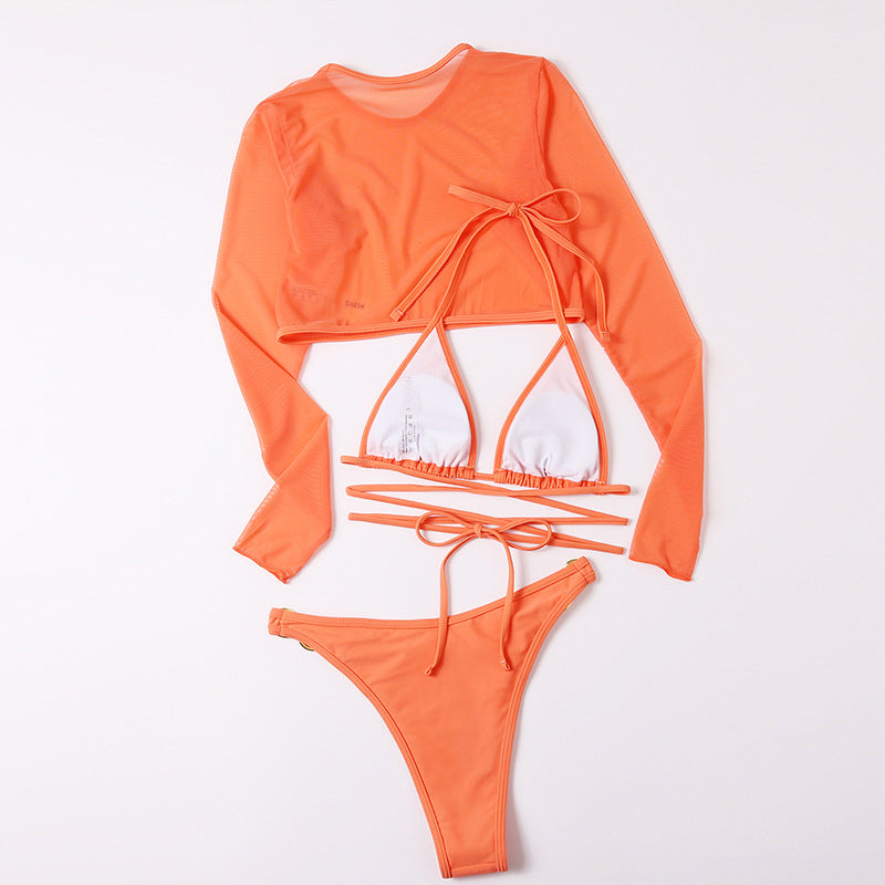 Sexy triangle micro bikini set 3-piece long sleeve swimsuit women High cut swimwear String swimming suit Solid bathing suit Bella Mia