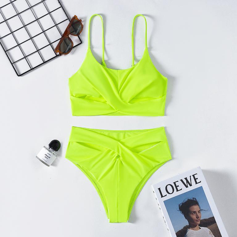 Neon green swimsuit women Sexy bandeau bikini set High cut swimwear Sport solid swimming suit Sexy bathing suit Beach wear Bella Mia