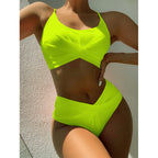 Neon green swimsuit women Sexy bandeau bikini set High cut swimwear Sport solid swimming suit Sexy bathing suit Beach wear Bella Mia