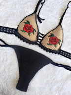 Bikini Crochet Embroidery Rose Women Swimsuit High Elastic Embroidered Split Swimsuit Bikini Bella Mia