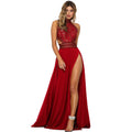 Summer Lady Sexy See through Lace Nude Back High Slit Dress Bella Mia