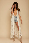 Knitted Tassel Beach Cover up Sexy Hollow Out Cutout Cardigan Vacation Robe Bikini Cover Bella Mia
