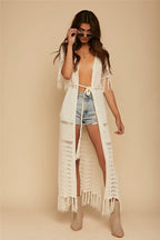 Knitted Tassel Beach Cover up Sexy Hollow Out Cutout Cardigan Vacation Robe Bikini Cover Bella Mia