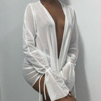 Solid Cover-Ups Women Backless Female V-Neck Women Long Beach Wear Sexy Skirt Bella Mia