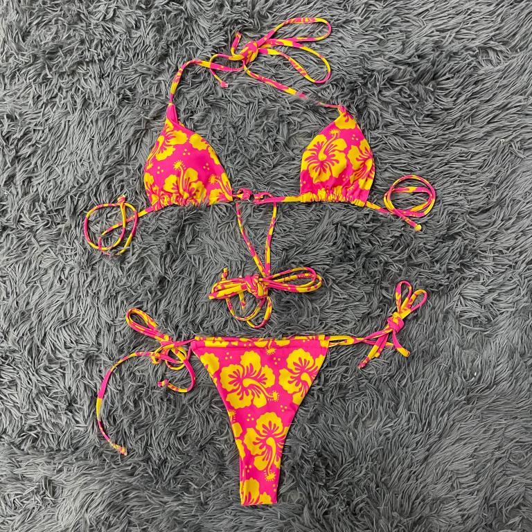 String Halter Swimwear Women Triangle Micro Bikinis Mujer Floral Print Swimsuit Female Sexy Bathing Suit Lace Up Biquini Bella Mia