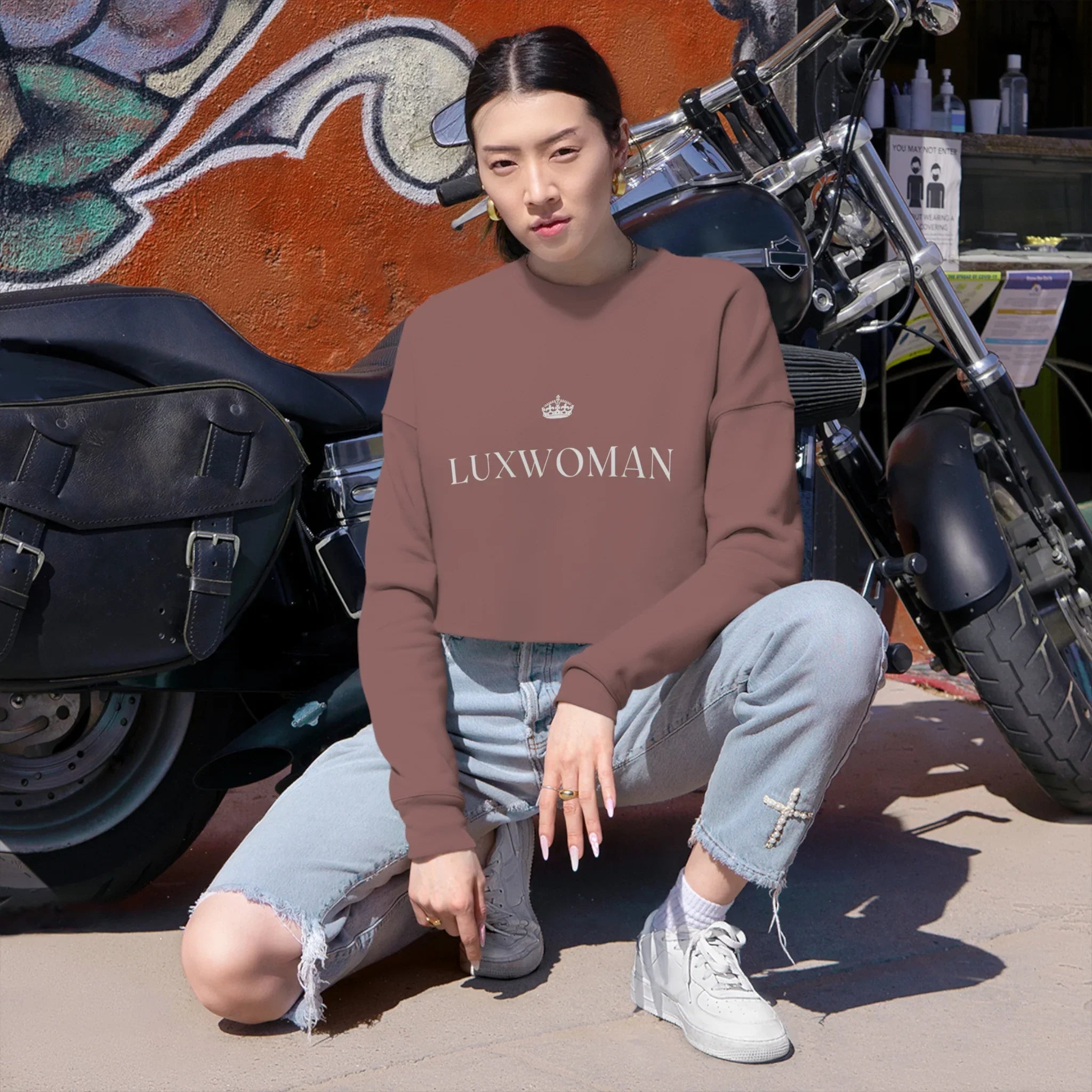 LUXWOMAN Breathable Fleece Cropped Sweatshirt Printify
