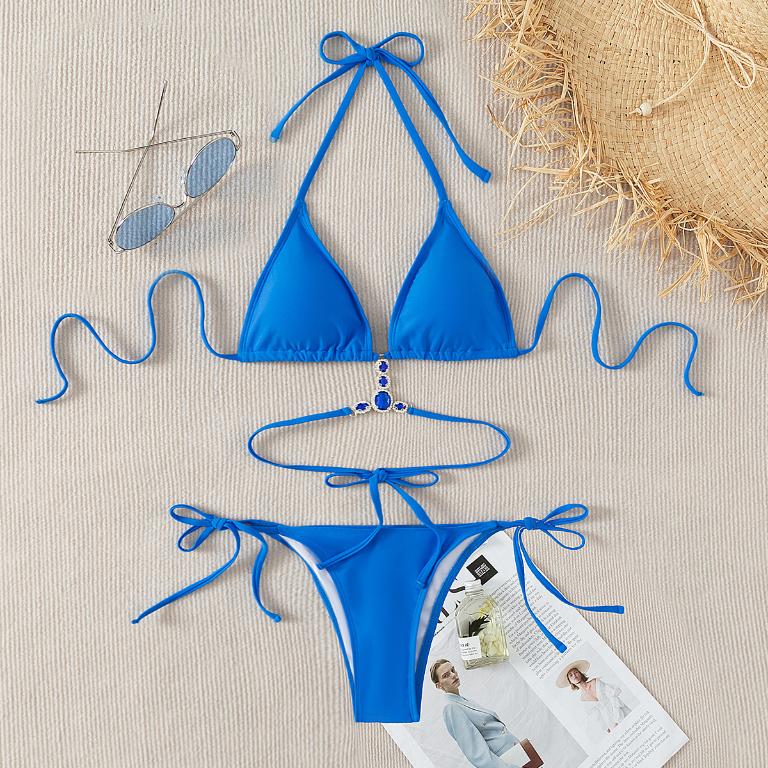 Triangle Micro Swimwear Solid Bikini Set Diamond Swimsuit Women Swimming Suit String High Cut Bathing Suit Halter Beach Wear Bella Mia