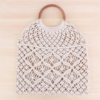 Solid Color Woven Tote Trendy Women Mori Straw Bag Degrees Handmade Cotton String Net Pocket Beach Bag Bella Mia