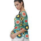Handmade Crochet Hollow-out Floral Beach Blouse Sleeve Top Bella Mia