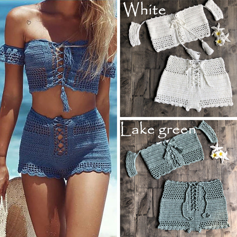 Sexy Strap Hand Crocheting Woven Hollowed Bikini Split Swimsuit Bella Mia