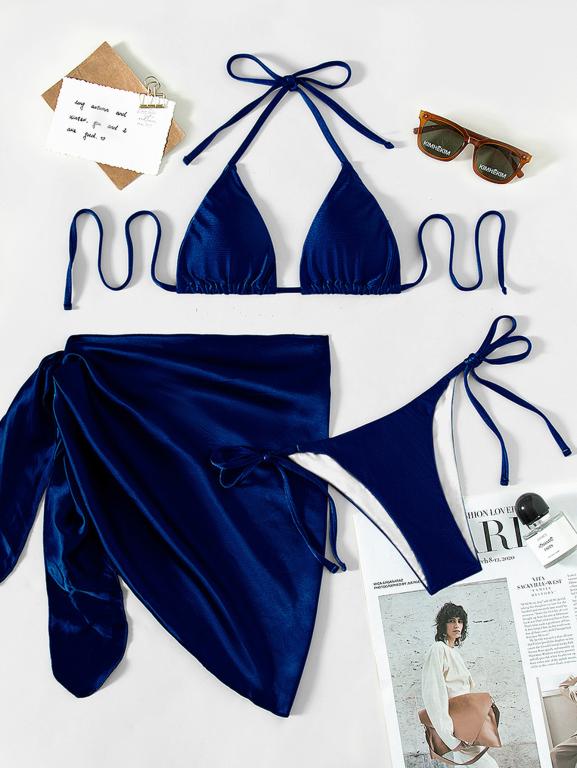 Halter Bikinis Solid Triangle Swimsuit Women High Cut Skirt Swimwear Conjunto Biquinis Feminino Trajes Bella Mia